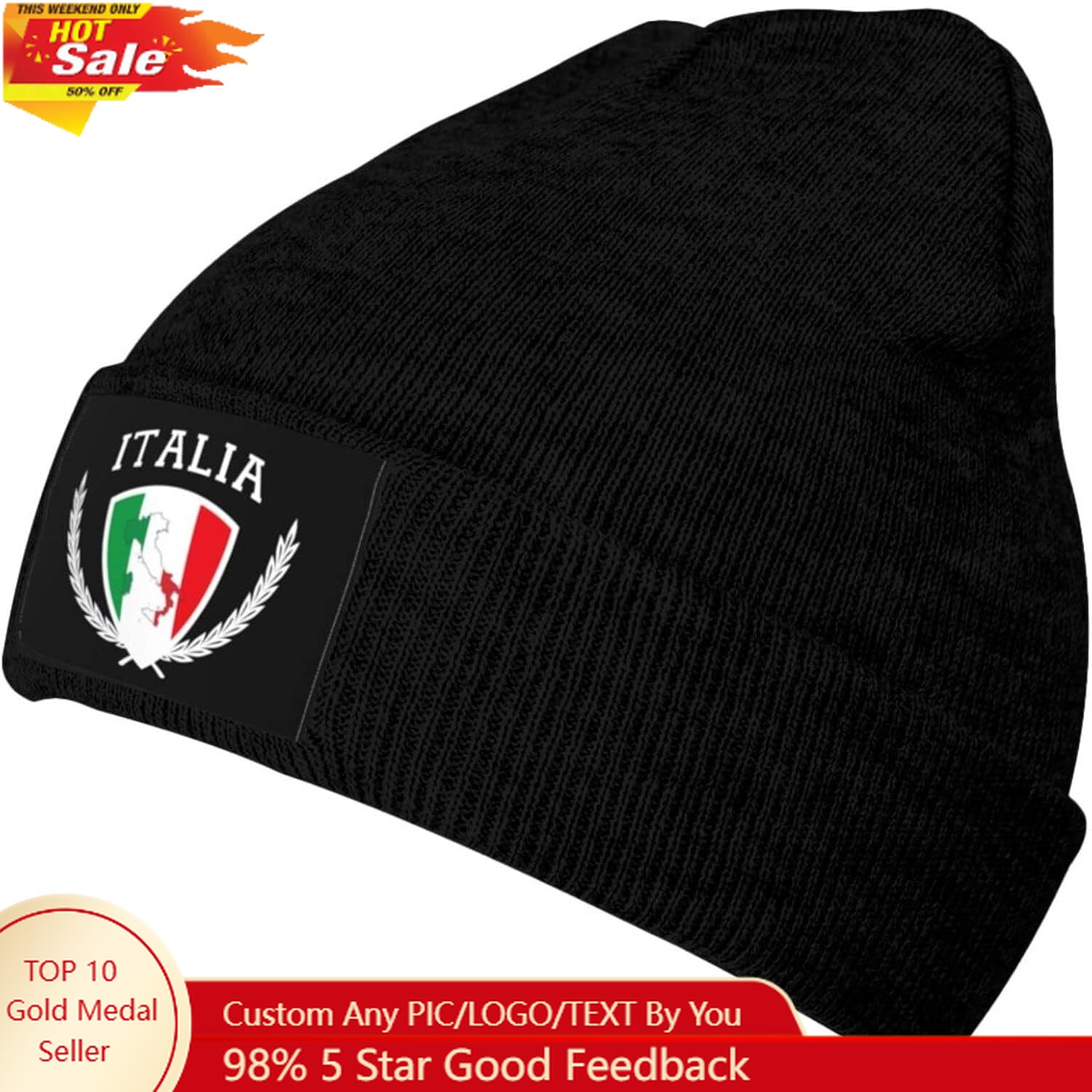 Beanie Cuffed Knit - Italia Italy Italian Flag Knit Beanie