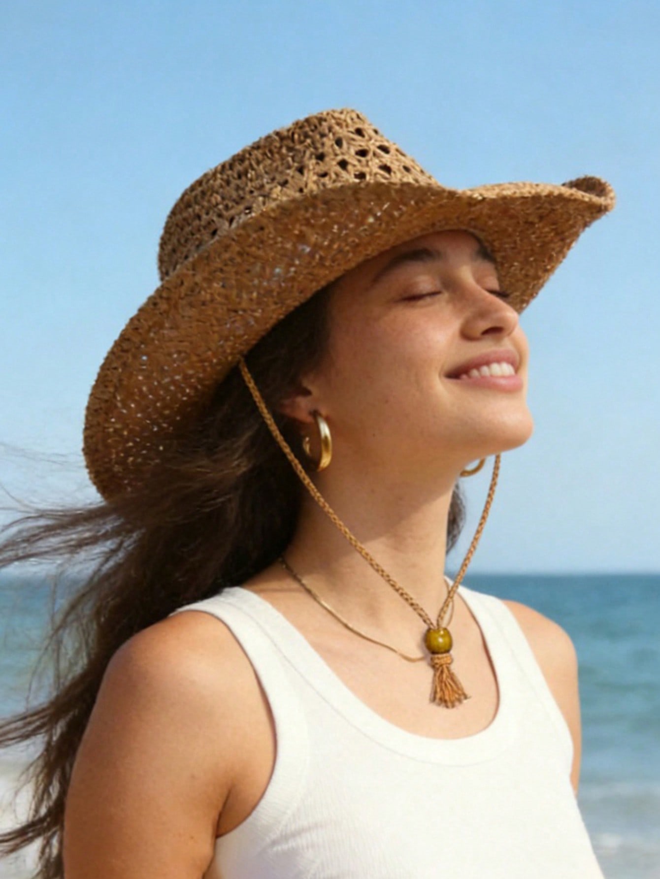 Cowboy Hat Straw - 1pc Unisex Retro Hollow Curled Brim