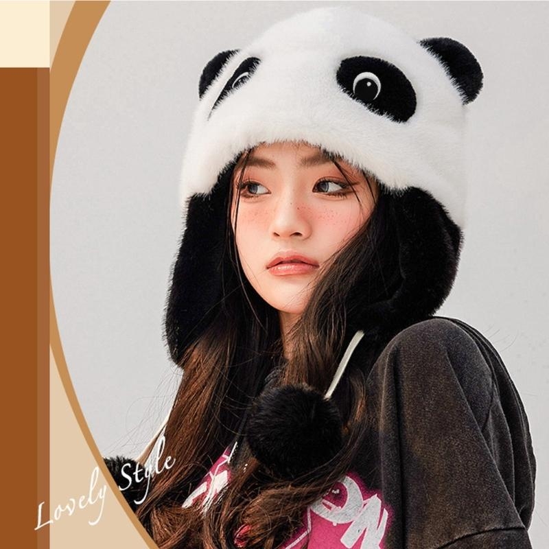 Panda Ear Hat Panda Earflap Ha - Winter Trapper Hat บทวิจารณ์และราคา