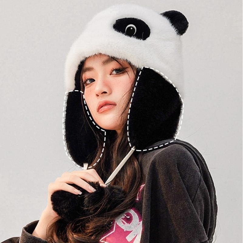 Panda Ear Hat Panda Earflap Ha - Winter Trapper Hat บทวิจารณ์และราคา