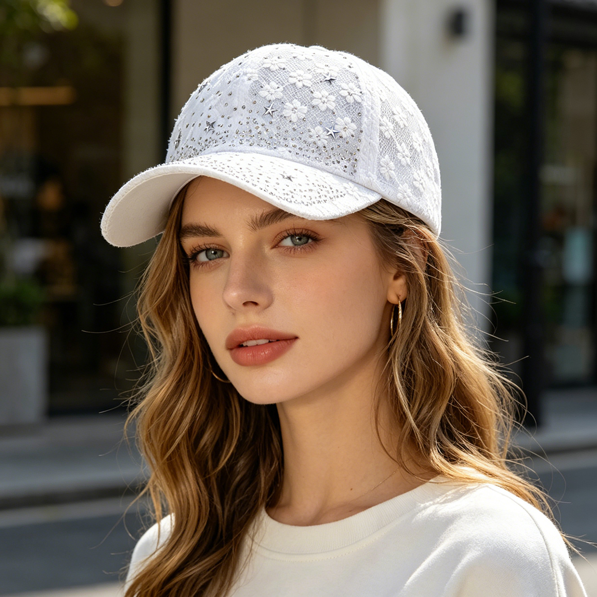 Shiny Rhinestone Lace Flower B - Baseball Cap Structured บทวิจารณ์และราคา