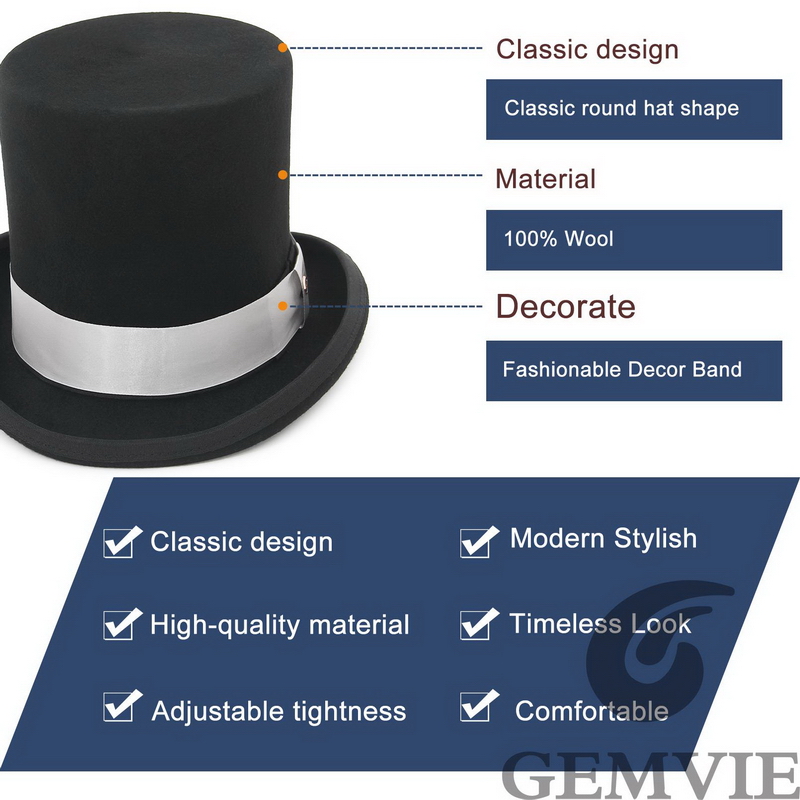 GEMVIE 17cm 100% Wool Felt Top - Fedora Hat Wool บทวิจารณ์และราคา
