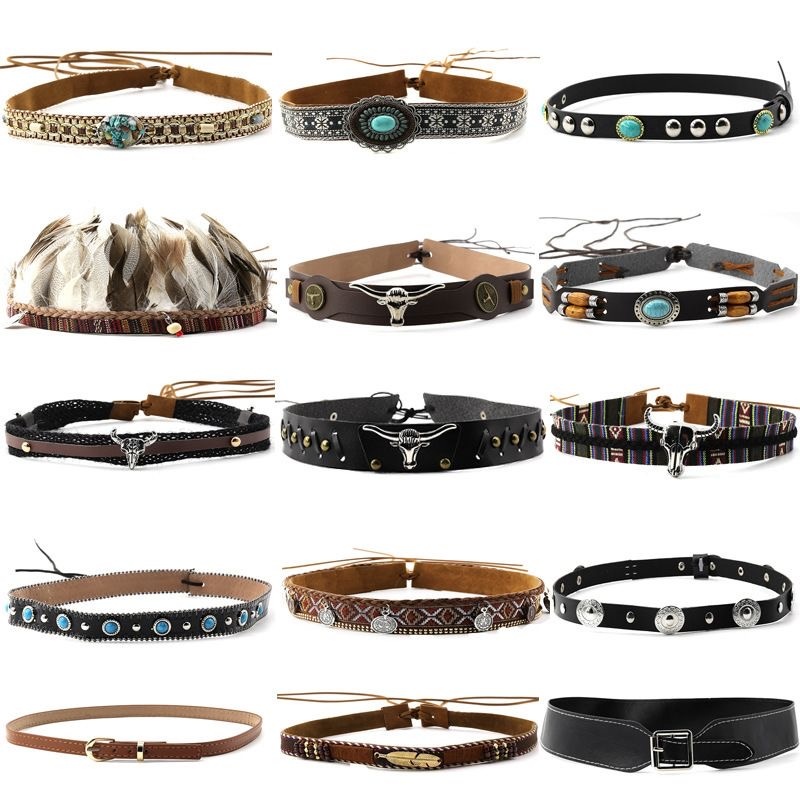 Retro Ethnic Style Belt, Headb - Cowboy Hat Straw บทวิจารณ์และราคา