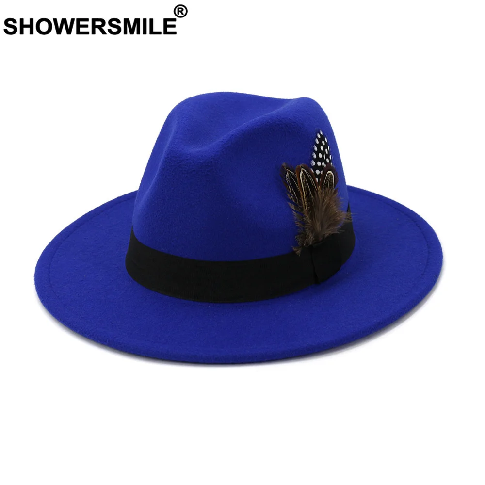 SHOWERSMILE Royal Blue Women M - Fedora Hat Wool บทวิจารณ์และราคา
