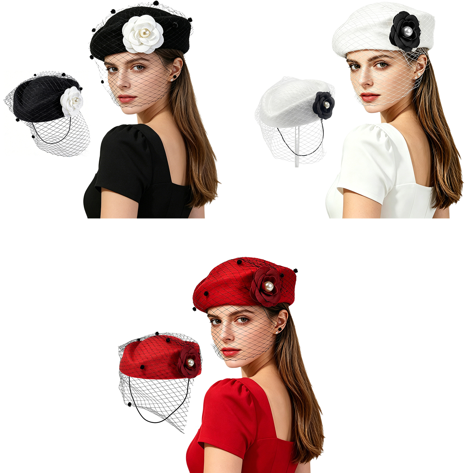 Vintage Artificial Flower Brid - Beret French Wool บทวิจารณ์และราคา