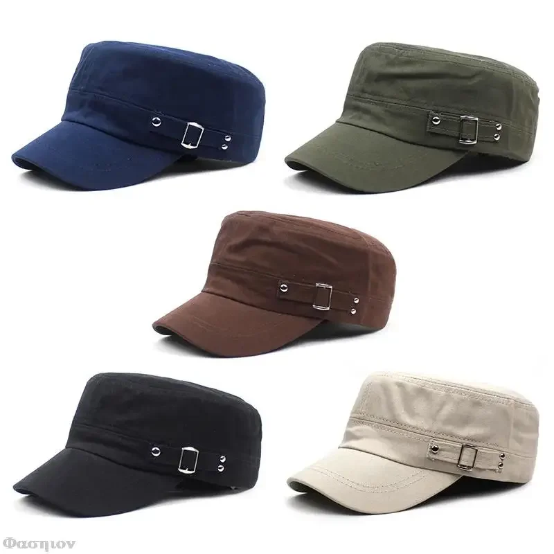 Army Cap Men Women Pure Color  - Snapback Hat Flat บทวิจารณ์และราคา