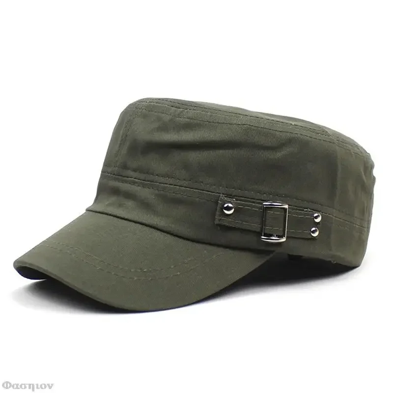 Army Cap Men Women Pure Color  - Snapback Hat Flat บทวิจารณ์และราคา