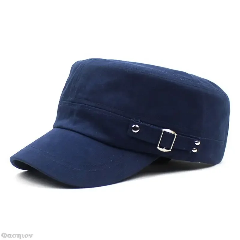 Army Cap Men Women Pure Color  - Snapback Hat Flat บทวิจารณ์และราคา