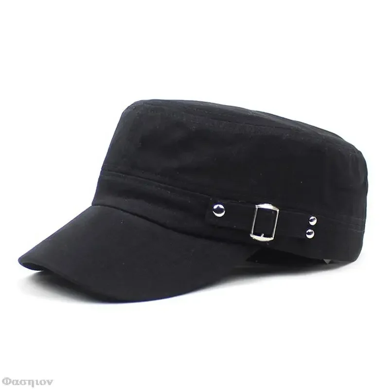 Army Cap Men Women Pure Color  - Snapback Hat Flat บทวิจารณ์และราคา