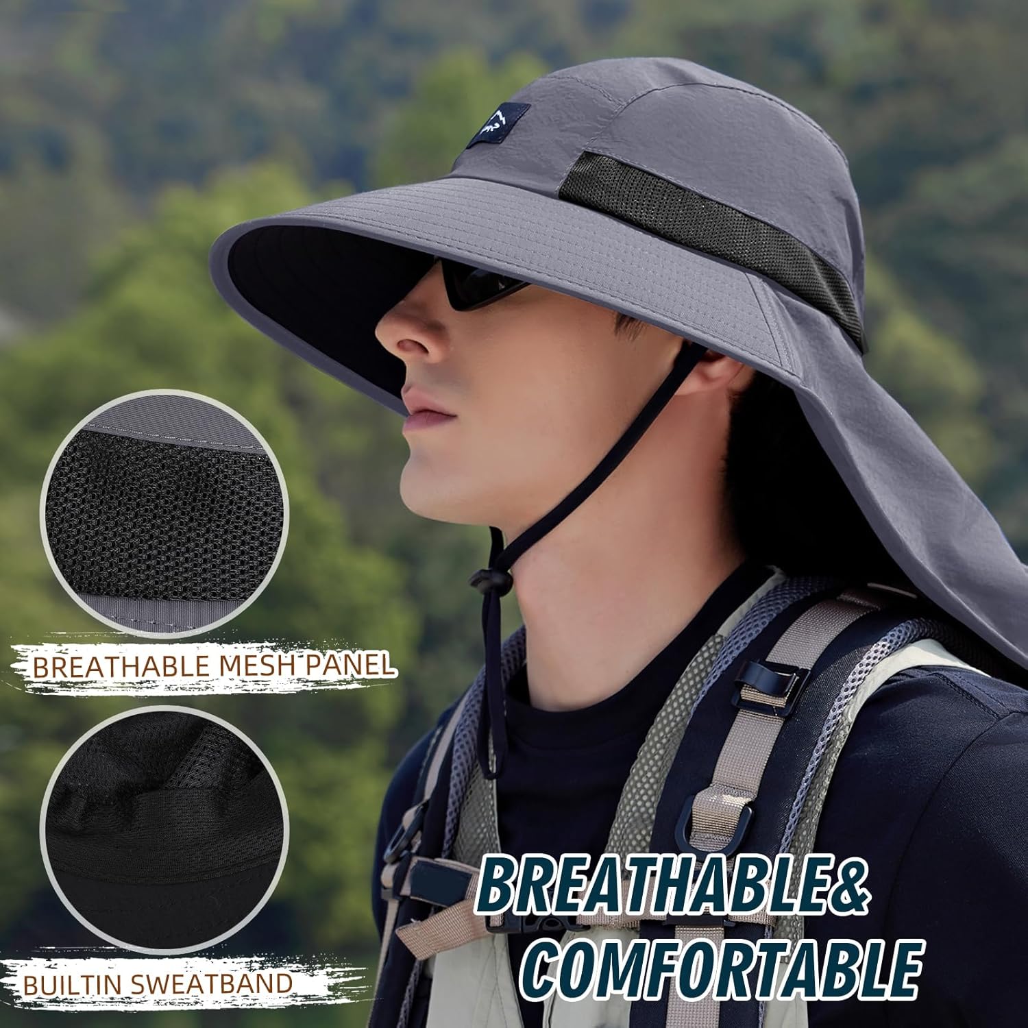 UPF50+ Sun Hat with Neck Flap, - Sun Hat Wide Brim บทวิจารณ์และราคา