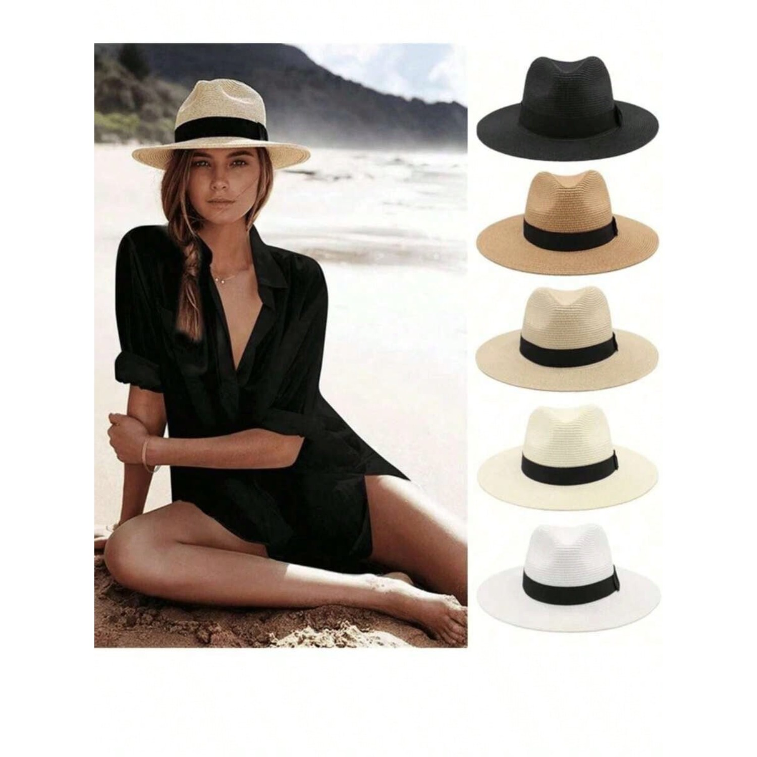 1 X Jazz Style Panama Hat with - Cowboy Hat Straw บทวิจารณ์และราคา