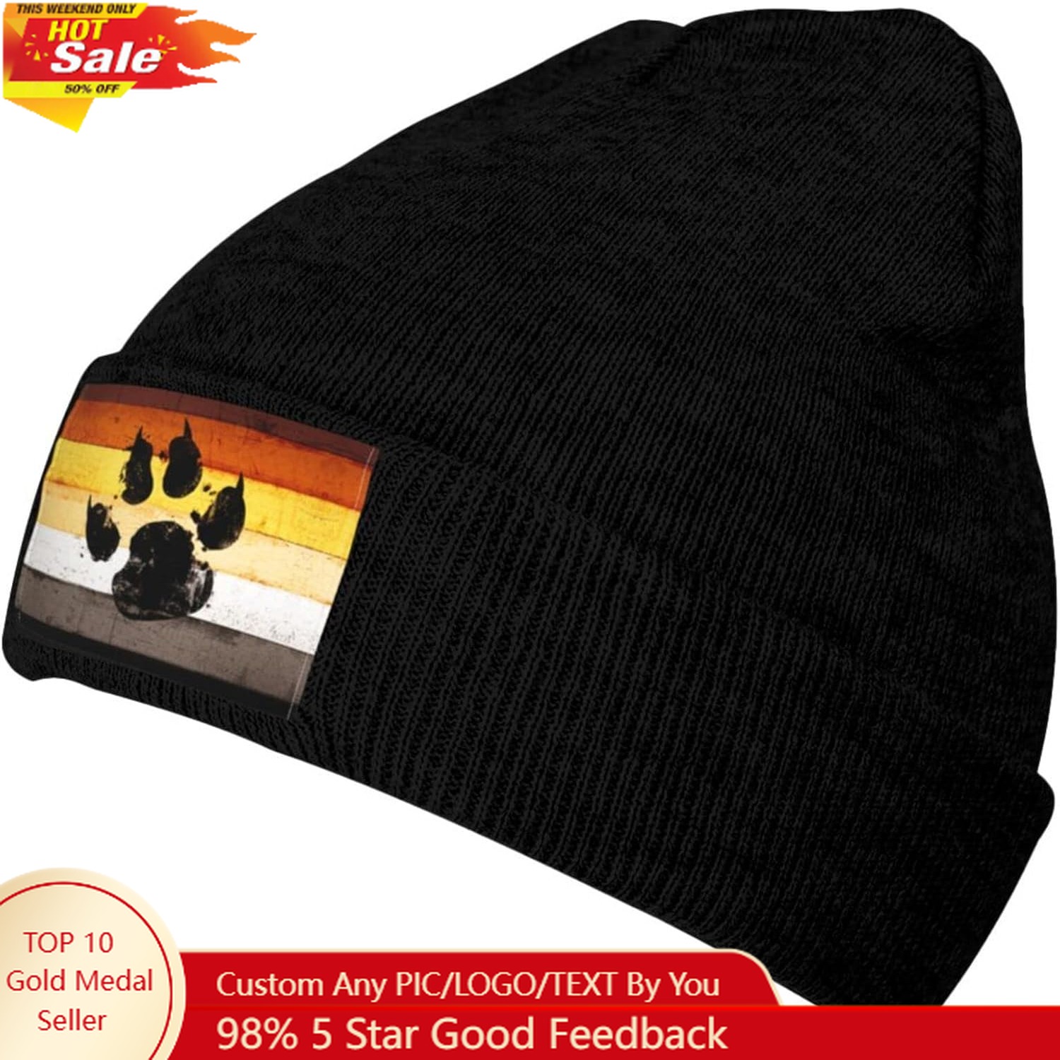 Gay Flag Bear paw LGBT Knit Be - Beanie Cuffed Knit บทวิจารณ์และราคา