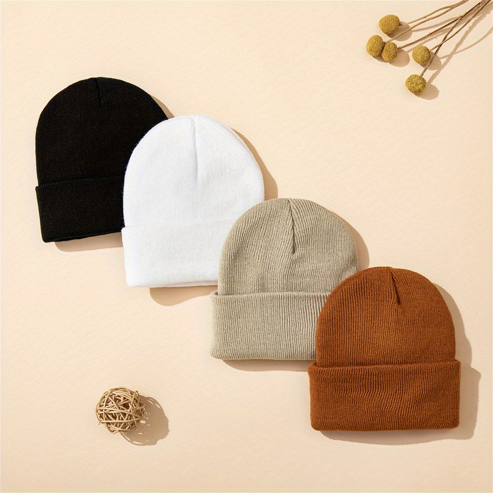 4pcs Baby Hat Knit Cuffed Bean - Beanie Cuffed Knit บทวิจารณ์และราคา