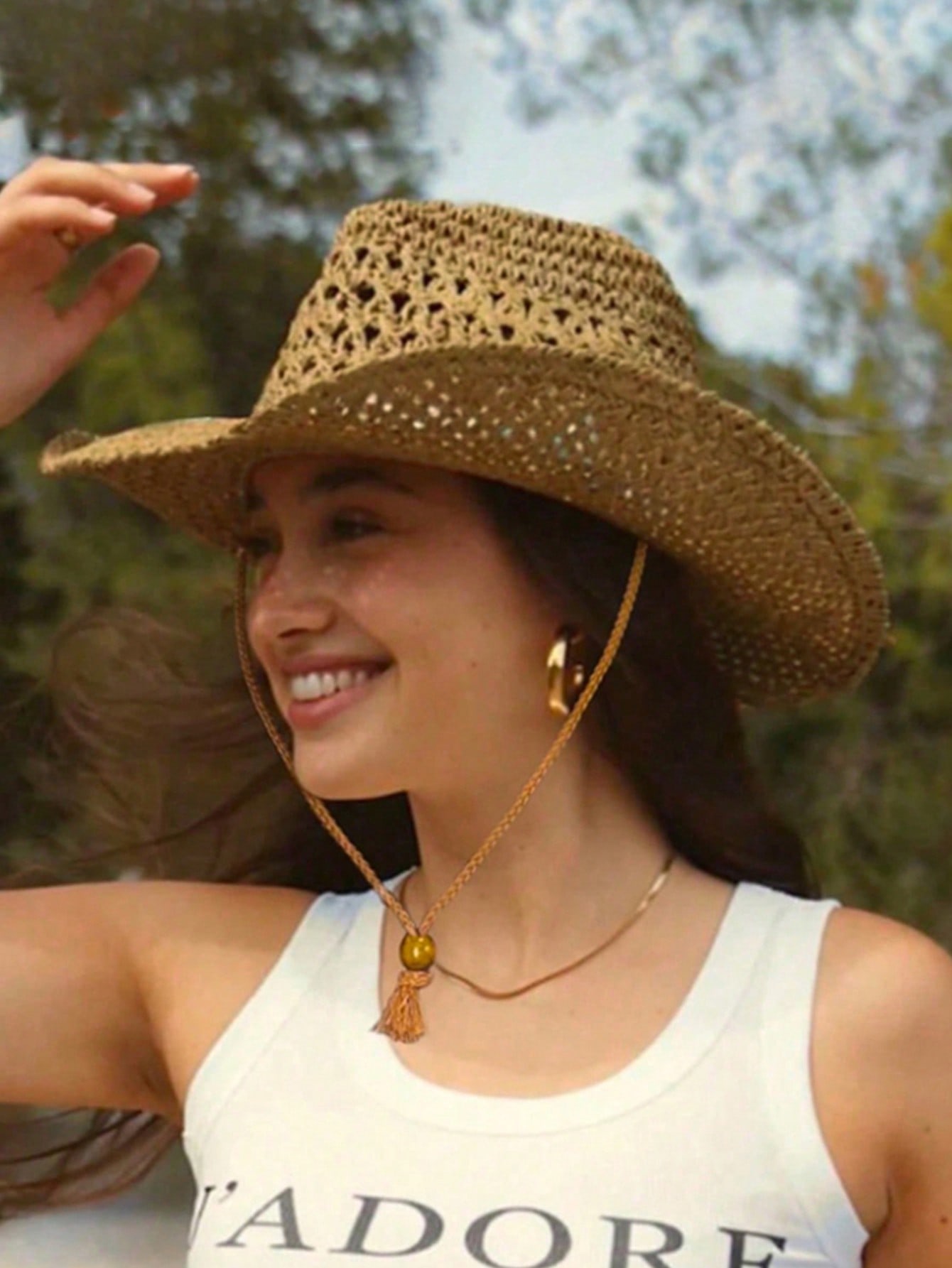 1pc Unisex Retro Hollow Curled - Cowboy Hat Straw บทวิจารณ์และราคา